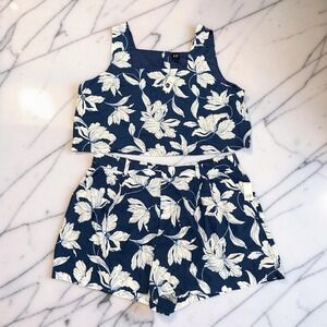Gap XXL Matching 2-Piece Set Linen Blend Floral Crop Top & High Rise Shorts NWT